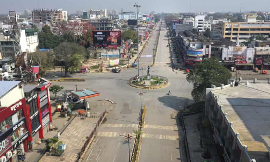 A deserted square in Prayagraj. The curfew came as the number of coronavirus cases in India rose to 360