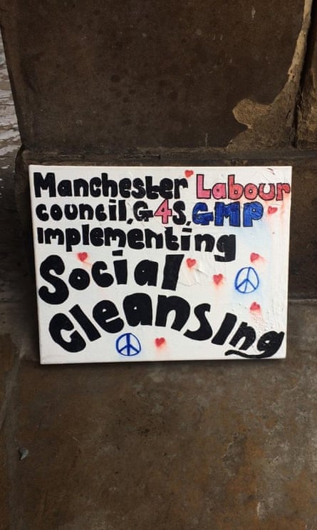 Poster at the homeless protest camp in St Peter’s Square in Manchester