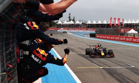 Max Verstappen crosses the line to win the French Grand Prix.