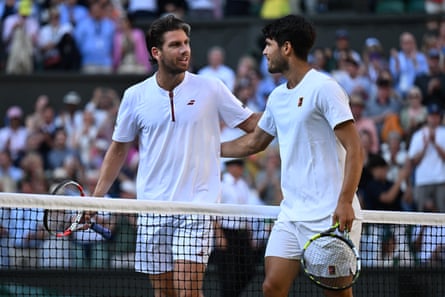 Cameron Norrie congratulates Carlos Alcaraz after bowing out of Wimbledon