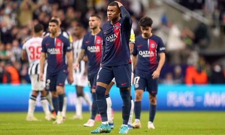 Kylian Mbappé during Paris Saint-Germain’s 4-1 defeat by Newcastle