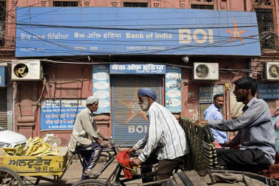 A closed branch of Bank of India in Amritsar during the nationwide general strike this week, 28 March 2022.