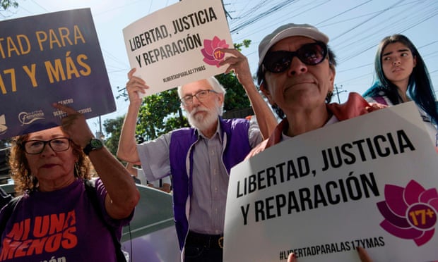 Activists outside the women’s rehabilitation centre in Ilopango, El Salvador