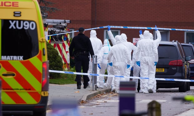 Police forensics officers at the scene of the taxi explosion outside Liverpool Women's hospital, which police say they are treating as a terrorist incident involving a homemade bomb. uk,Liverpool hospital ,Liverpool hospital attack,Priti Patel,Boris Johnson,harbouchanews