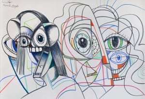 George Condo, Parallel Lives 2020 Wax crayon on paper 61 x 91.4 cm / 24 x 36 in