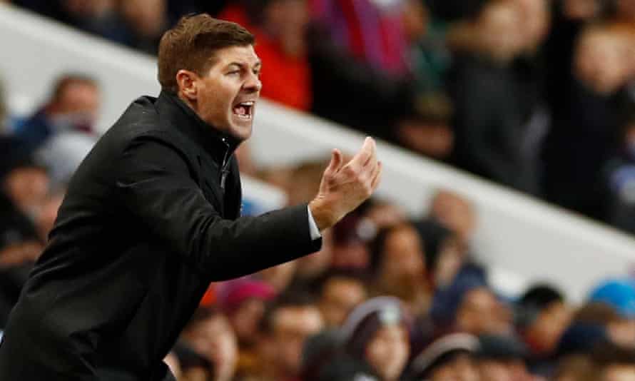 Steven Gerrard urges Aston Villa players on from the touchline