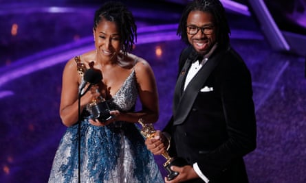 Karen Rupert Toliver and Matthew A Cherry pick up the Oscar for best animated short film for Hair Love.