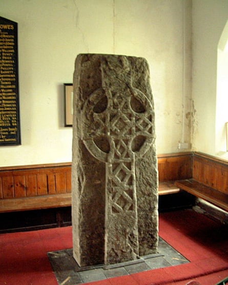 Moll Walbee’s Stone or St Meilig’s Cross in St Meillig’s church, Llowes.