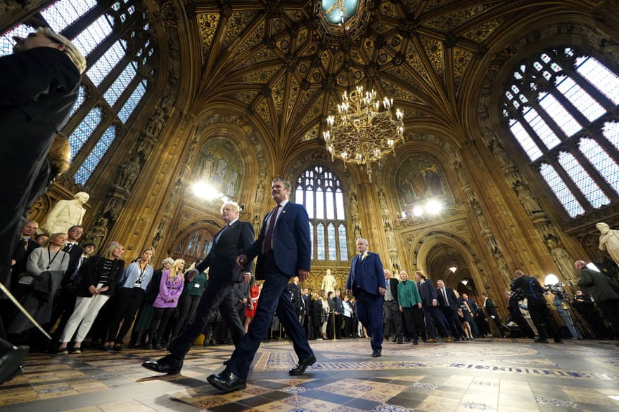 Boris Johnson and Keir Starmer at the state opening of parliament in May 2021.