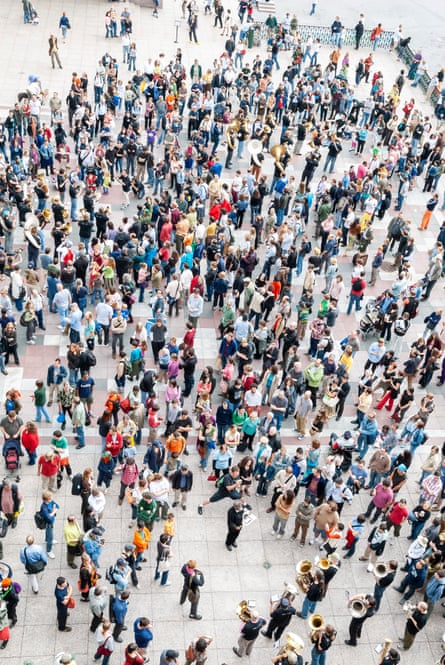 An aerial view of the 2006 world premiere - at New York’s World Financial Center Plaza – of Anthony Braxton’s Composition No 19 for 100 Tubas.