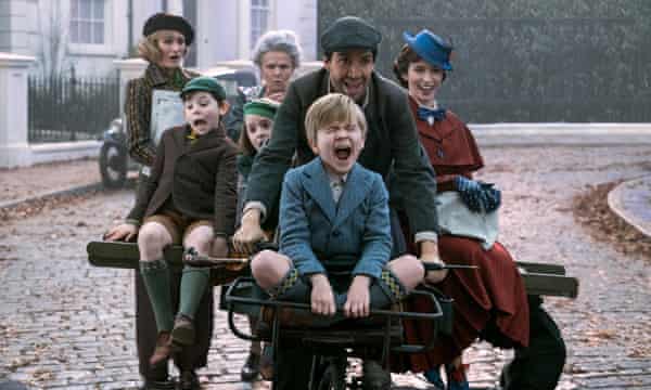 With Emily Mortimer, Julie Walters and Emily Blunt in Mary Poppins Returns, 2018.