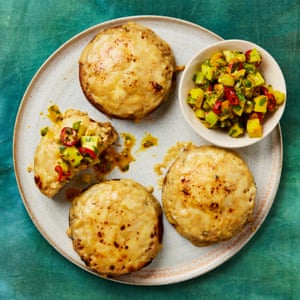 Yotam Ottolenghi’s tamarind rarebit crumpet with saffron piccalilli.