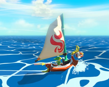 A scene from a computer game showing a ship on the sea