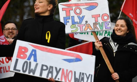 British Airways cabin crew demonstrate over pay at Glasgow airport on 10 January.