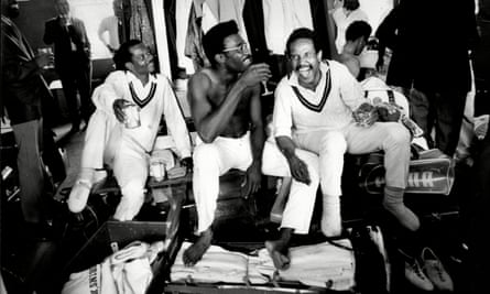 Ron Headley, Clive Lloyd and Garry Sobers enjoy victory over England during the West Indies 1973 Tour.
