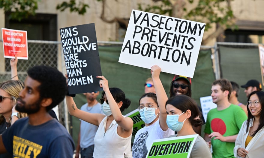 protester holds sign that says 'vasectomy prevents abortion'
