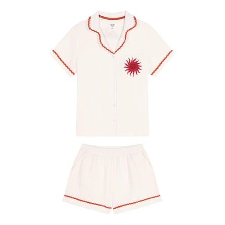 Chelsea Peers organic cotton cheesecloth embroidered le Soleil short pyjama set