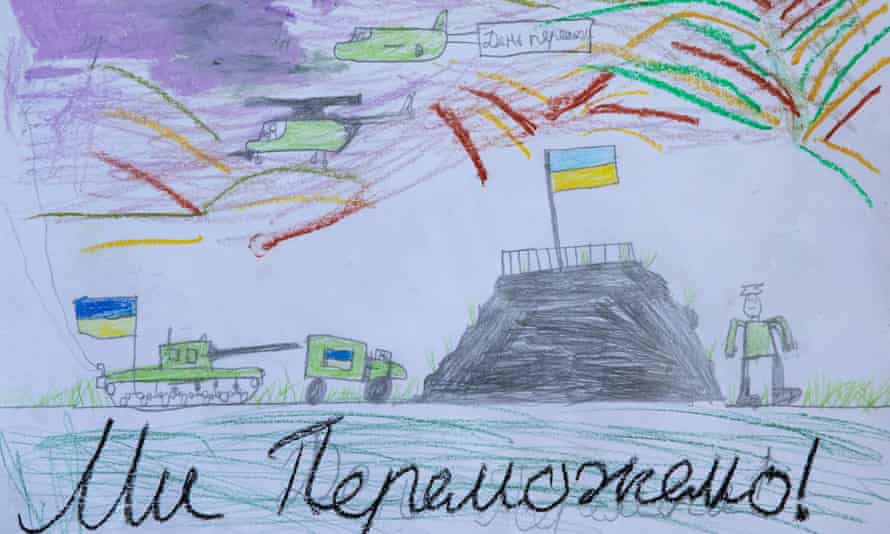 Drawing by a young visitor to a library in Lviv. The text reads: ‘We will win!’