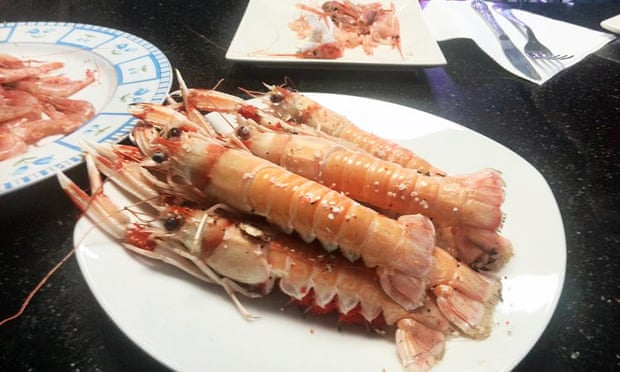 Plate of prawns at Bar-Cafeteria Express, Almeria, Spain.