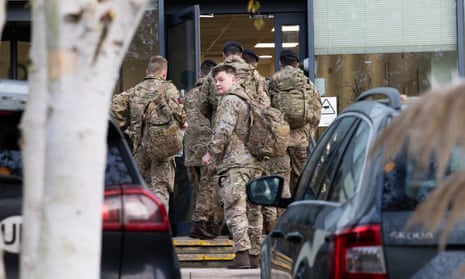 Soldiers turn up at the Home office in Folkestone to be trained as border police