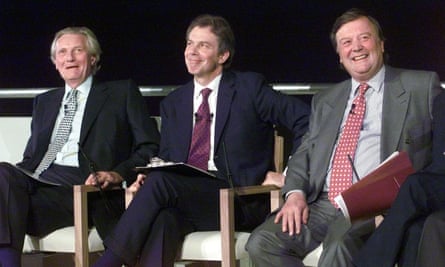 Clarke with Tony Blair and Michael Heseltine at the launch of the cross-party Britain in Europe campaign, October 1999.