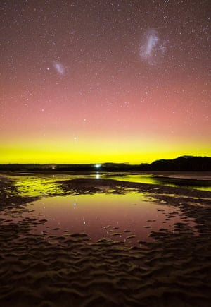 The aurora australis and large and small Magellanic clouds captured by Garth Smith from south-west Tasmania on 28 May.