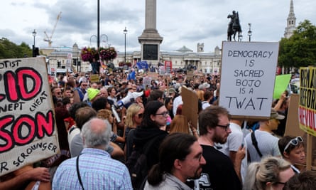 Protest against Boris Johnson proroguing parliament in Trafalgar Square, London, on 31 August.