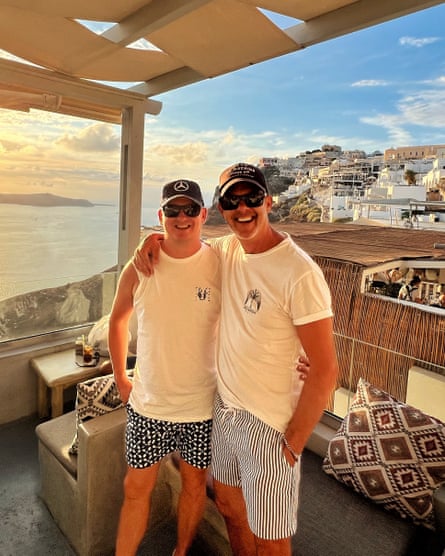 Tyler and Jim Rogers in Santorini, Greece, in 2022.