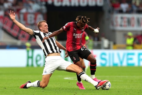 Dan Burn tackles Samuel Chukwueze.