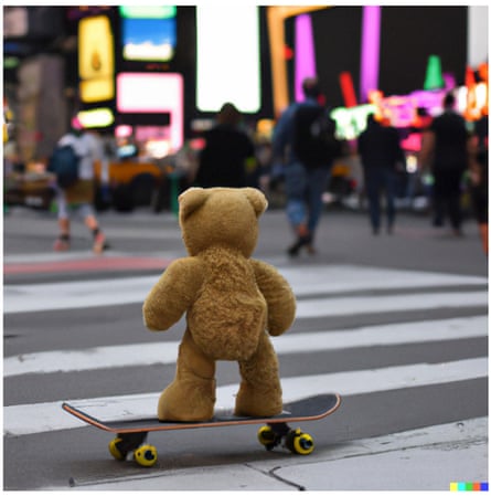 “a teddy bear on a skateboard in times square”, generated by DALL•E 2