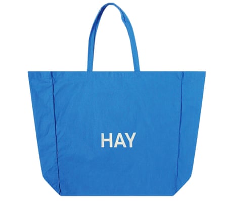 Blue bag with the word ‘Hay’ on it