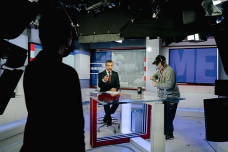 Mehdi Hasan chats with his colleagues before his show in Washington DC on 31 January.