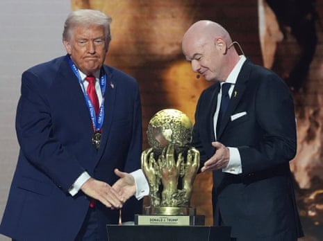 Fifa president Gianni Infantino presents Donald Trump with the FIFA Peace Prize