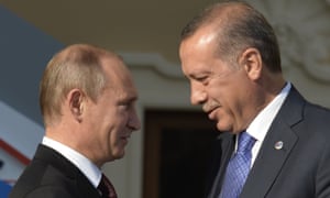 Vladimir Putin and Recep Tayyip Erdoğan at the start of the G20 summit in Saint Petersburg in 2013.