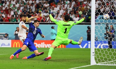 Christian Pulisic of the US scores against Iran at the 2022 World Cup