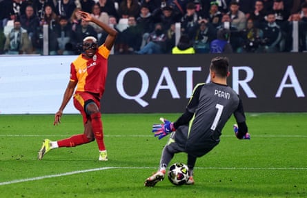 Victor Osimhen scores in the second-leg of Galatasaray’s playoff game away to Juventus