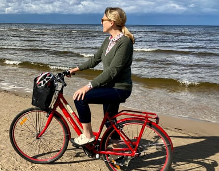 Caroline Eden pictured cycling from Riga to Jūrmala