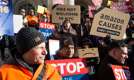 An Amazon protest in New York in January. The company said: ‘We are disappointed to reach this conclusion.’ 