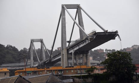 The Morandi bridge in Genoa, part of which collapsed on Tuesday morning. 
