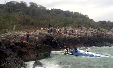 The boat after it capsized off Koh Samui, killing four tourists including two Britons.