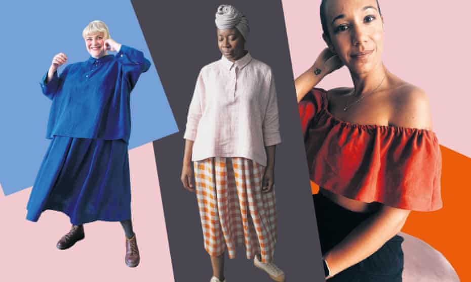 From left: Lydia Morrow; a model wearing garments from Merchant & Mills; and Leila d'Angelo.