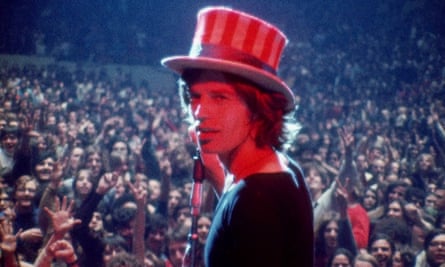 Mick Jagger on stage in Gimme Shelter.