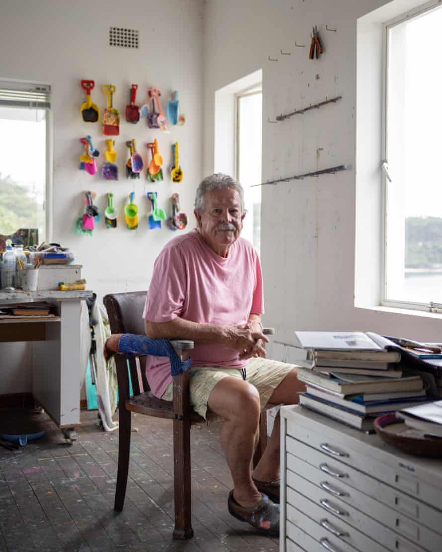 Commercial artist turned painter Ken Done holds his neon shovel in his studio
