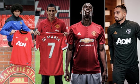 Manchester United signings Marouane Fellaini, Angel Di Maria, Paul Pogba and Alex Telles. Photographs by Getty Images