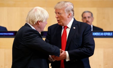 President Donald Trump shakes hands with Boris Johnson, then British foreign secretary, during the United Nations General Assembly in New York in September 2017.