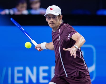 Australia’s Alex de Minaur returns the ball to Italy’s Matteo Berrettini at the Vienna Open