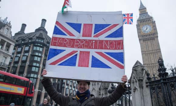 Demonstrators call for a hard Brexit the day before a supreme court decision on article 50.