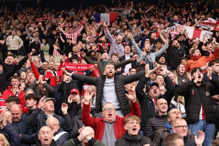 Sunderland fans celebrate during the match against West Brom at the Hawthorns in April 2023
