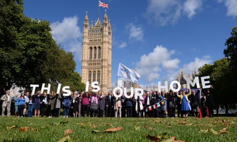 EU citizens in Victoria Tower Gardens in Westminster, London where they are lobbying MPs to guarantee post-Brexit rights. 