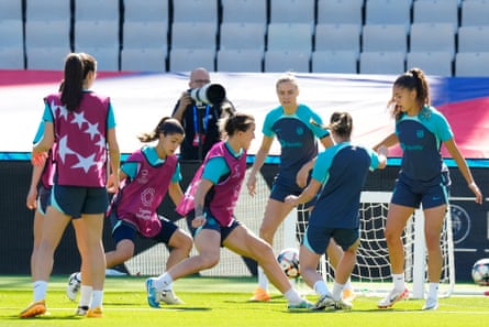 Barcelona players attend a training session